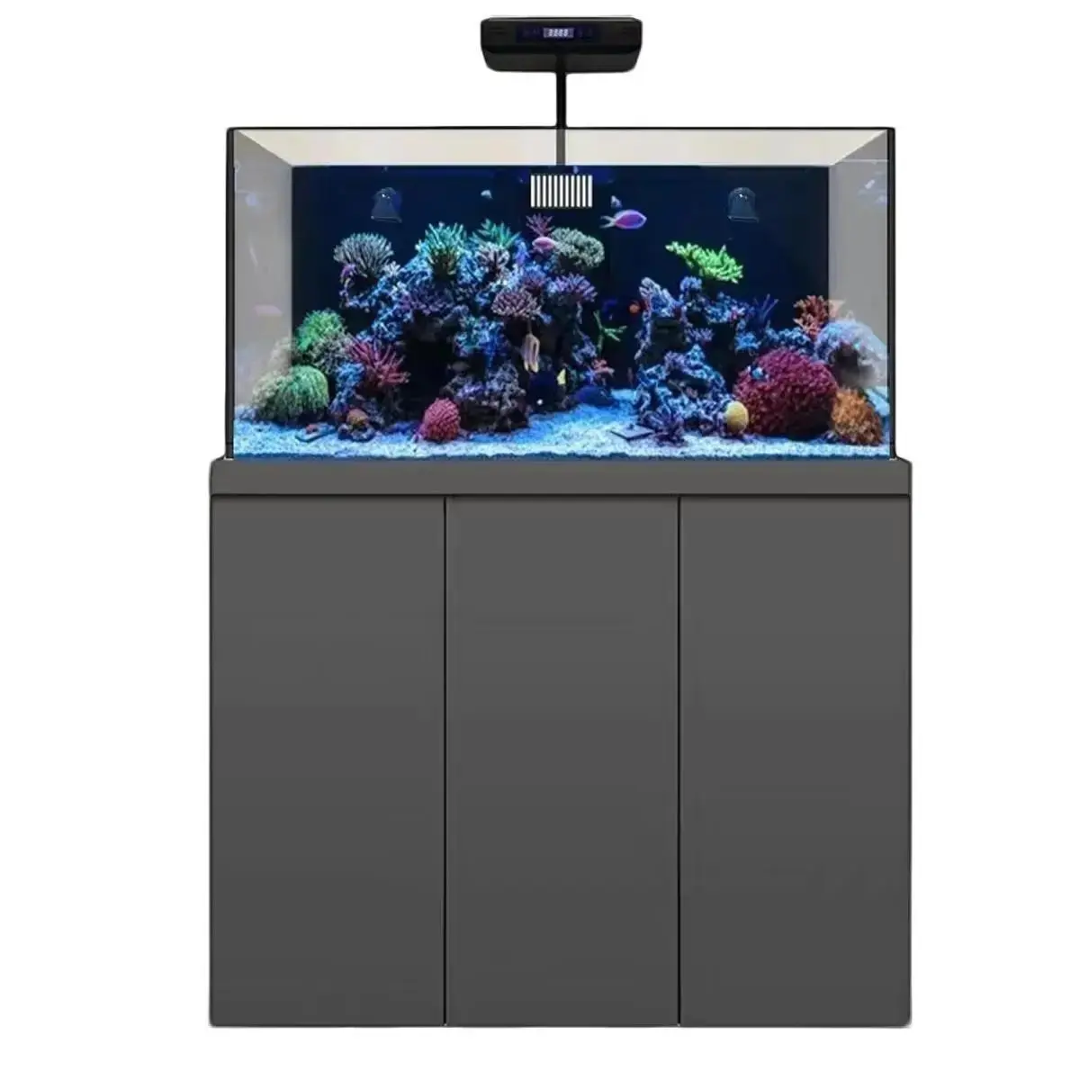 Aqua Dream 175 Gal Large Modern Coral Reef Aquarium Complete Kit - Premium Tempered Glass, Blue Matte Finish, Aluminum Frame, Integrated Skimmer, LED Light, Bio-Filtration Coral Rocks, Fish Tank Stand