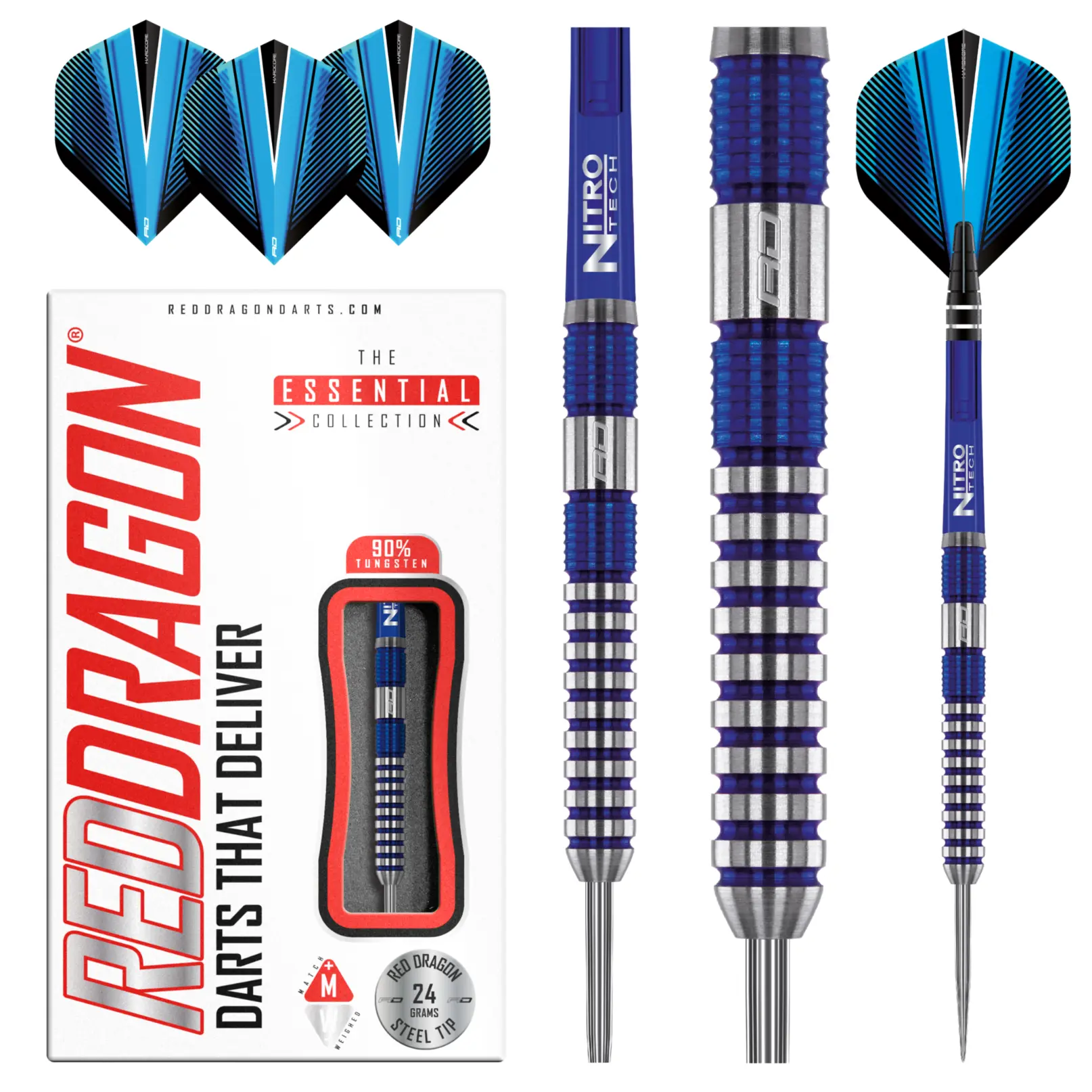 Red Dragon Darts Polaris Tungsten Casual Darts, Straight Polished Barrel with a Full-Length Ringed and Grooved Grip, Micro Grip, Dart Game