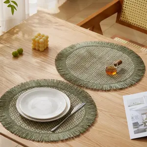 Boho Style Round Placemat, 4 Counts/set Non-slip Heat Resistant Placemat, Table Mat for Home Kitchen Dining Room Indoor, Coasters