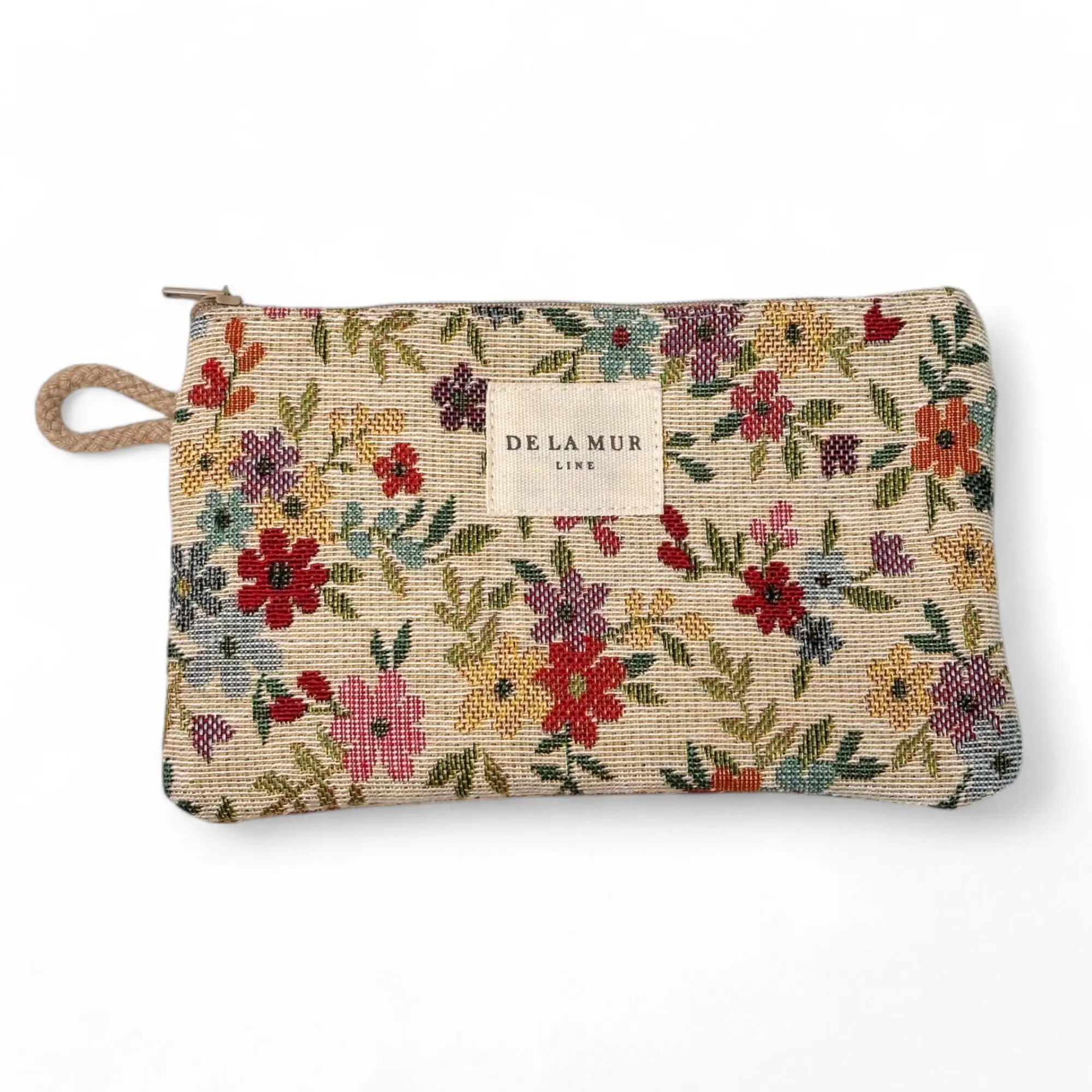 Floral Jacquard Small Makeup Bag / Coin Purse – Beige (Blum)