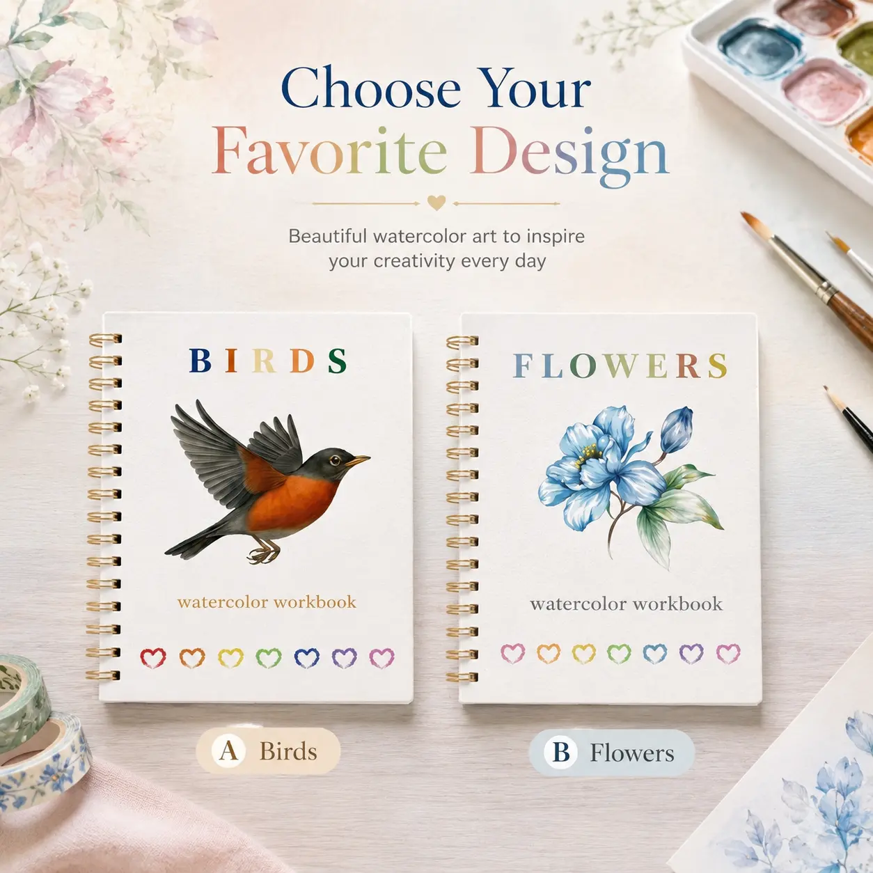 Pocket Watercolor Workbook, Mini Spiral Sketchbook, Portable Travel Art Journal For Beginners & Art Lovers, Flower & Bird Theme, Lightweight Holiday Gift For Creators & Dreamers