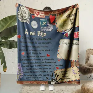 Soft Flannel Blanket, A Mi Hijo Spanish Love Letter Print Warm Cozy Throw, Durable Plush for Home Couch Bed, Son Gift & Bedroom Decor Accessory