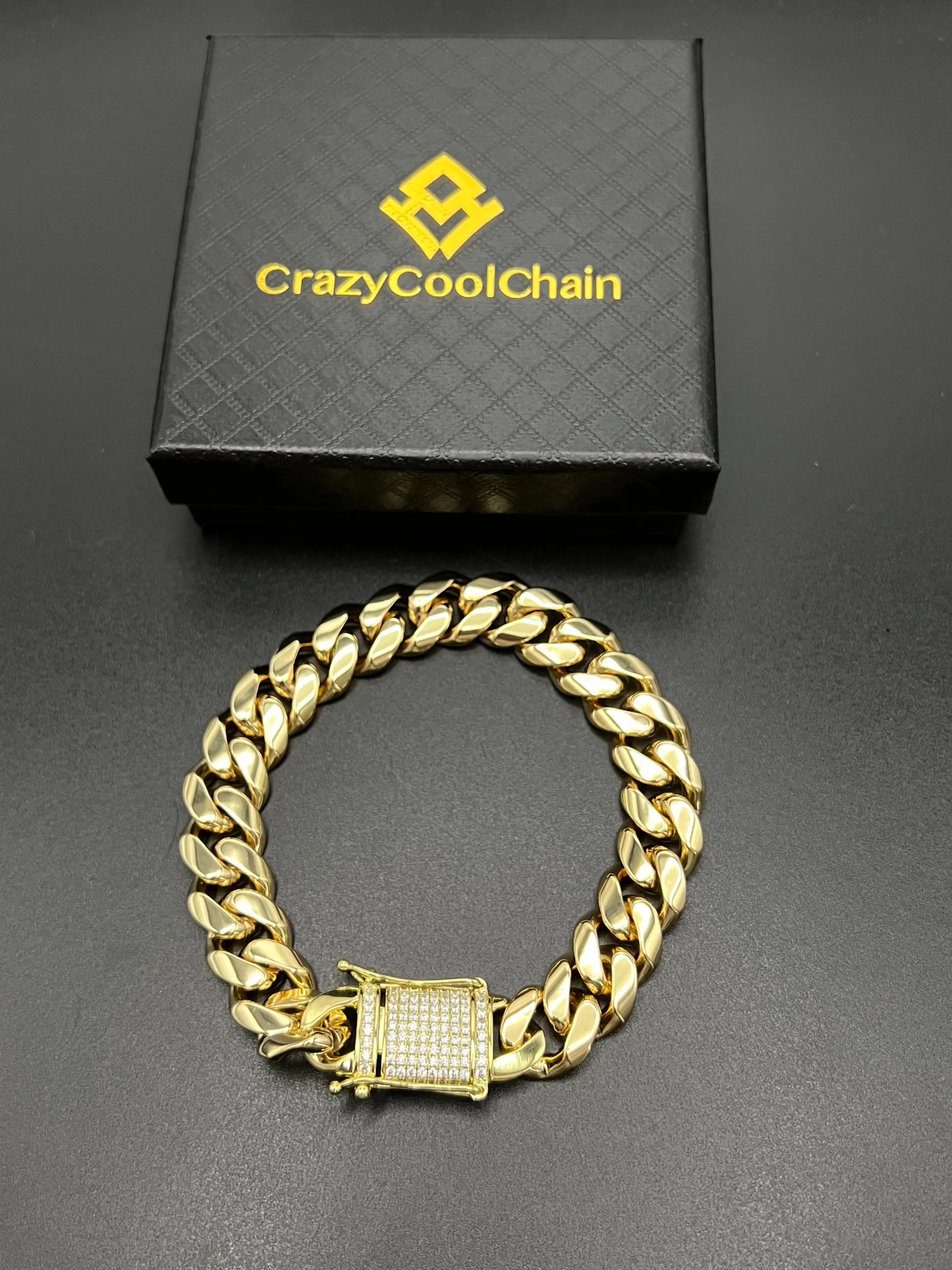 14mm Gold Plated Miami Hip Hop Cuban Bracelet, Cuban Link Bracelet, Cuban Chain Bracelet, Fashion Bracelet, Durable 5 Layered Design, Zirconia Clasp, High-Quality Jewelry Accessory