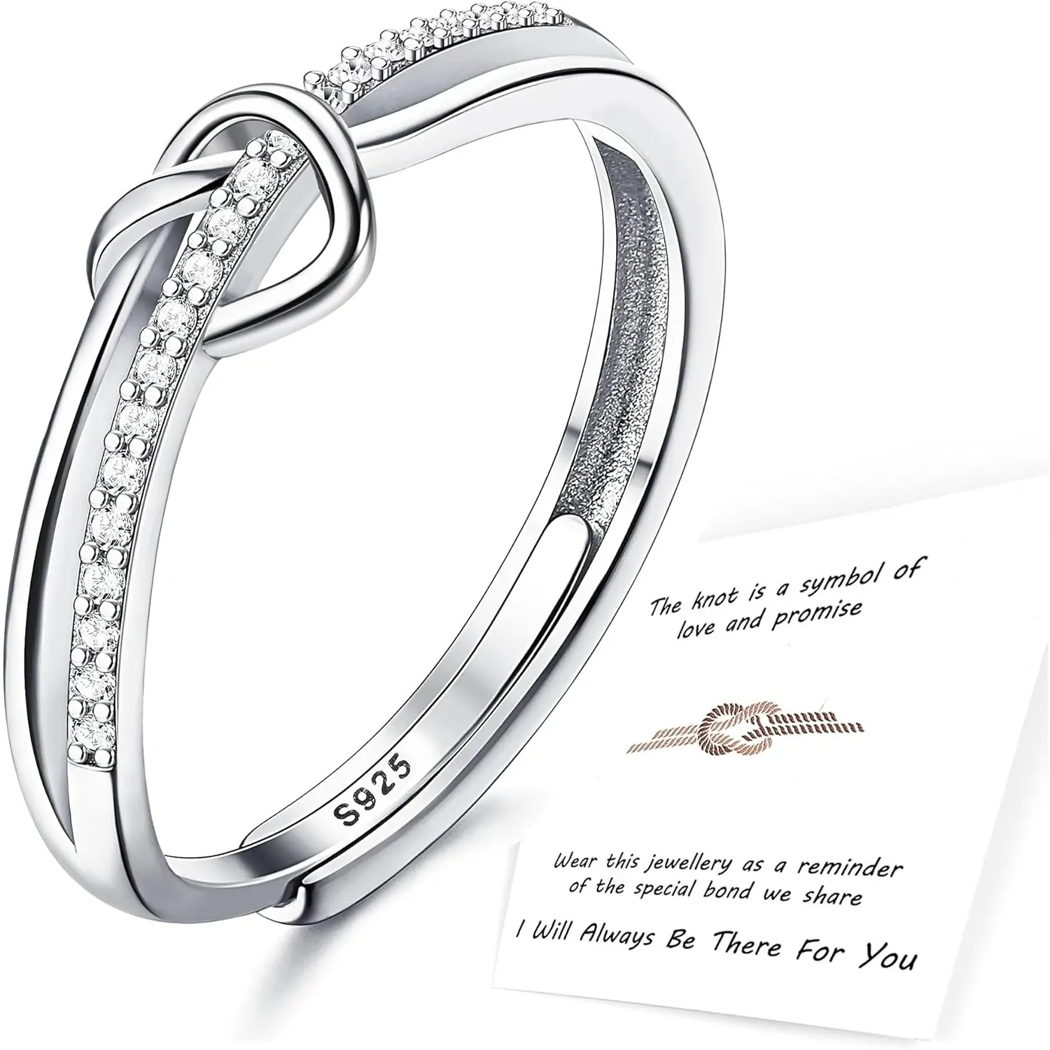 MILACOLATO 925 Sterling Silver Rings for Women, Adjustable Knot Silver Ring with Cubic Zirconia, Engagement Ring, Sterling Silver Promise Ring Jewellry, Minimalist