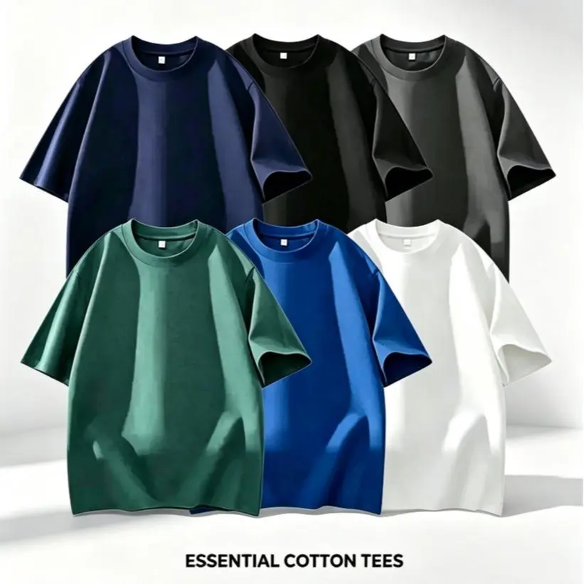 Men's 3PCS 100% Cotton Round Neck Short-Sleeve Tshirt Set - Soft Loose-Fit Navy, Gray, Black Tops for Casual Daily Wear, Menswear Essentials, Shortsleeve