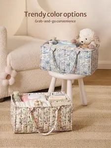 Floral Print Diaper Caddy Organizer, Stylish Nursery Storage Basket, Travel Organizer, Multifunctional Diaper Bag, Travel Diaper Tote, Gift for Baby Shower, Newborn Essentials