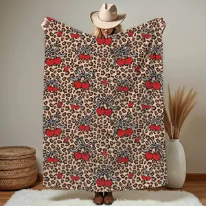 Cherries Blanket Cute Leopard Print Throw Coquette Checker Bows Fannel Plush Cozy Cold Winter Bedroom Home Decor Trendy Soft Warm Gift