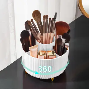 Makeup Brush Holder Organizer,360? Rotating Makeup Brush Organizer,5 Slot Make up Brushes Cup for ,  Polish, Art , Bathroom  Desktop Organizer - White
