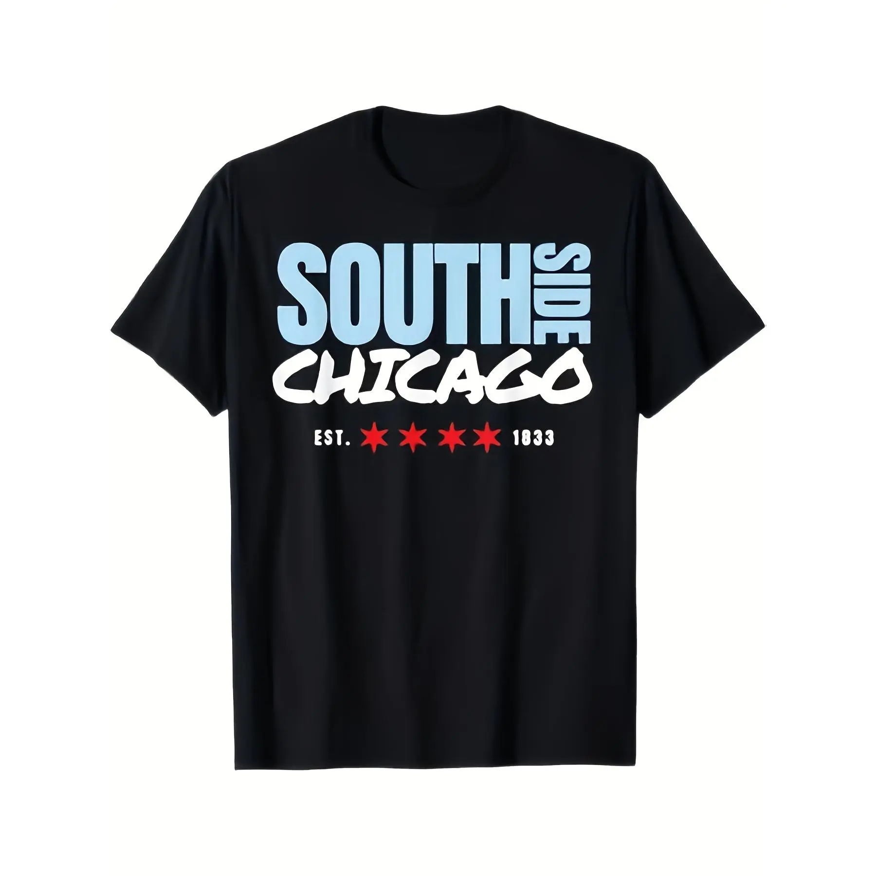Men's Heavyweight 100% Cotton Chicago Round Neck Short-Sleeve T-Shirt Top - 1913 Vintage South Side Menswear, Iconic Streetwear, Casual Fabric, Black, Plus Sizes, Everyday Wear, Gift for Chicago Residents, Tshirt sohochic