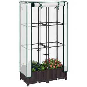 Garden Bed With Trellis – Outdoor Plant Box With PE Cover, Drainage Holes And Zipper Door. 31.5" x 15.7" x 48.8" Compact Size, Brown