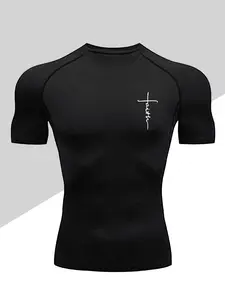 Men's Dragon Print Compression T-Shirt Workout Rash Guard, Quick-Dry Breathable Stretch Fabric, Tight-Fitting Short Sleeve Top for Fitness and Outdoor Activities