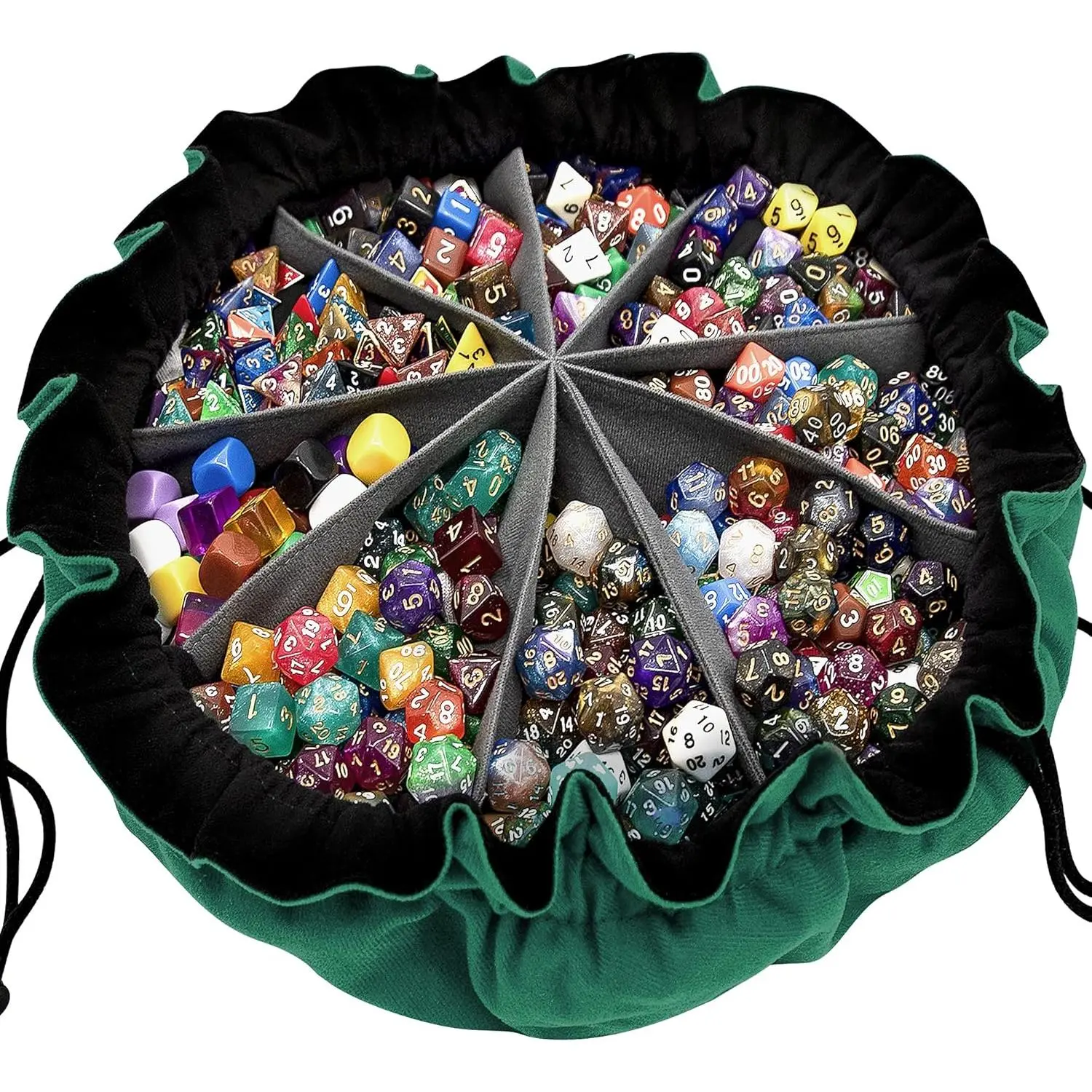 Large Dice Bag with Pockets Big Capacity Dice Bag Drawstring Dice Pouch DND Dice Storage Bag for RPG MTG Table Games, Hold Over 300 Dice, Dark Green