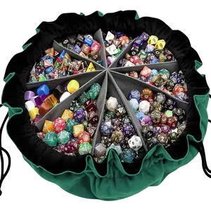 Large Dice Bag with Pockets Big Capacity Dice Bag Drawstring Dice Pouch DND Dice Storage Bag for RPG MTG Table Games, Hold Over 300 Dice, Dark Green