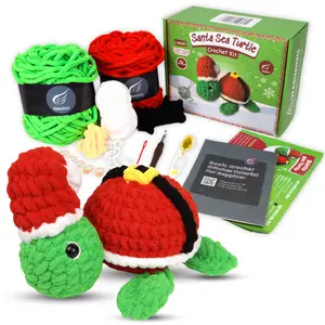 Christmas Crochet Kit Large Santa Sea Turtle, Everything Included, Step-by-Step Video Tutorials, DIY Knitting Supplies