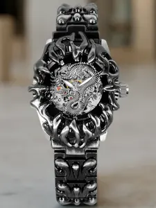 A men's black stainless steel retro style irregular claw relief design high-end personalized fully automatic mechanical watch