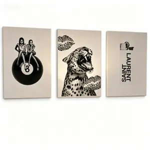 Set of 3 posters Leopard, Lips Kiss poster, Black & White Fashion Wall Art, 8 ball poster, Leopard luxury club poster, girly prints toilet