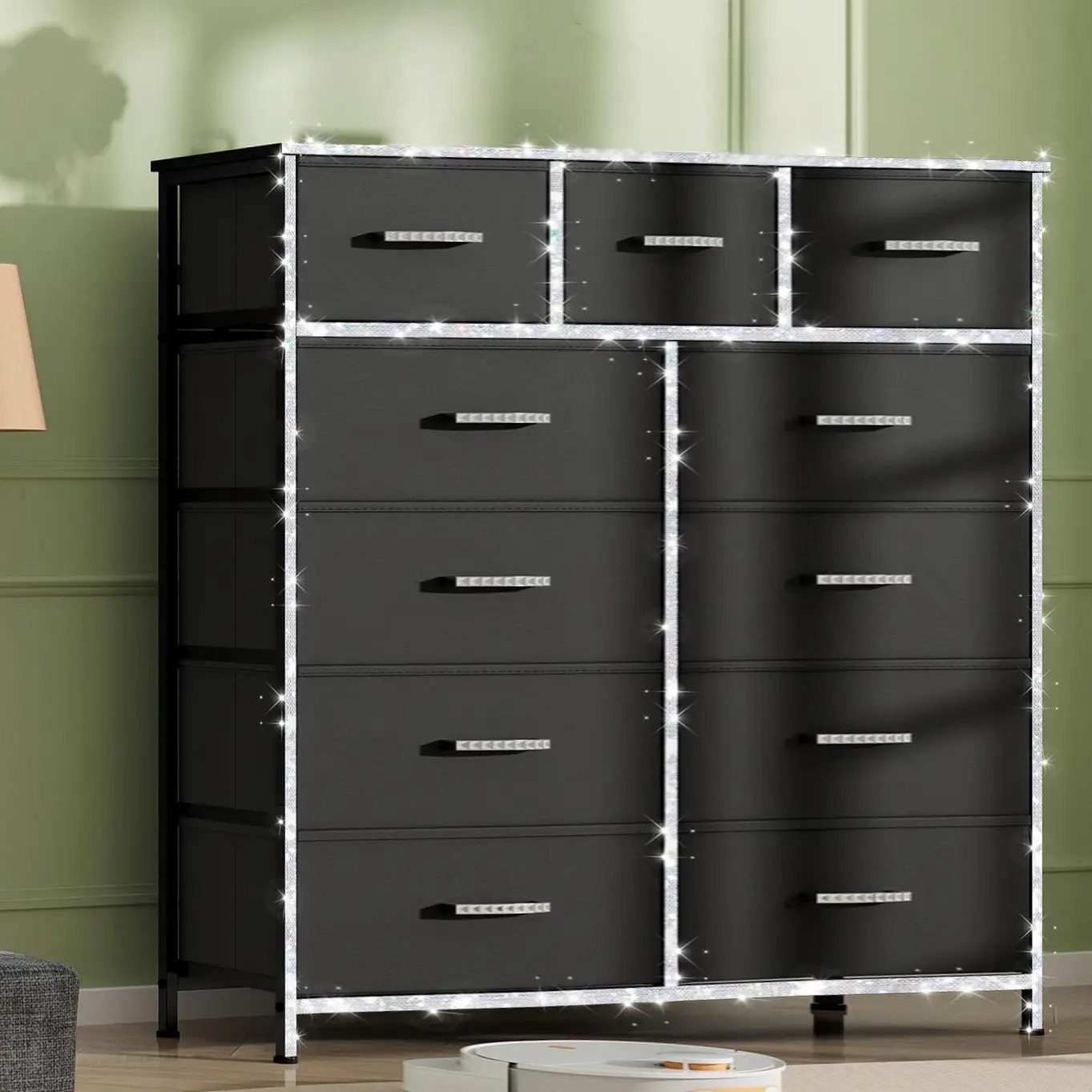 【Back to School]】Mr IRONSTONE Tall Dresser with 11 Drawers, Dresser for Bedroom Drawer Organizer Storage Drawers, Fabric Storage Tower with 9 Drawers,