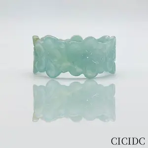 Bule Water Jade Wide Flower Carving Ring Is The First Choice For Your Girlfriend  And Mother As A Christmas Gift.