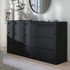 Modern 9 Drawer Dresser for Bedroom, Wide Chest of Drawers with Anti-Tipping Device, Wooden Storage Cabinet and TV Stand for Closet, Living Room or Hallway,Black