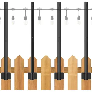 4 Pack 2.8 FT Black String Light Poles, Outdoor Suspension Fence Post Stand with Clip and Bracket for Hanging String Lights, Wall Mount Ideal for Patio Garden Backyard Wedding Party
