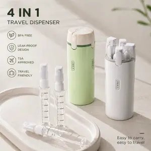 4-in-1 Travel Bottles Set, Leak Proof Portable Toiletry Dispenser with 4 Refillable Measuring Bottles, TSA Airline Approved Shampoo, Body Wash, Lotion Containers for Travel