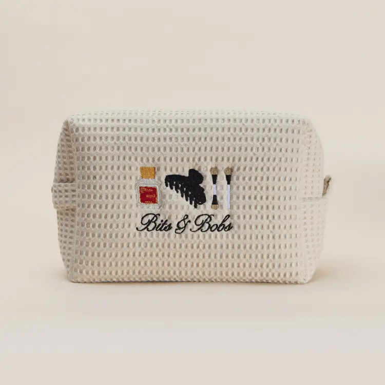 Bits & Bobs Waffle Pouch - Embroidered Cosmetic Pouch