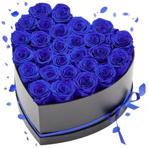 Forever Flowers, 27 Preserved Roses in a Heart Shape Box, Eternal Flowers Immortal Bouquet Birthday Present for Women Her Wife Mothers, Anniversary, Valentine's Day,Christmas, Royal Blue