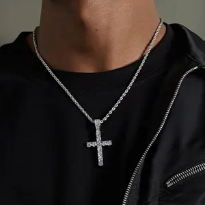 Exquisite Zirconia Cross Pendant Necklace for Party & Daily Wear Chic Sweater Jewelry Sparkling Zirconia Cross Pendant