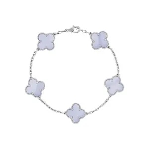 Pre-owned Van Cleef & Arpels Vintage Alhambra Bracelet 5 Unique Chalcedony Stones 18K White Gold
