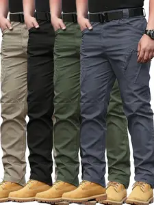 2，4pcs Men'S Tactical Cargo Pants, Multi-Pocket Design, Solid Color, Elastic Waistband, Ideal for Construction Workers, Hiking, Exploring, Spring/Fall Menswear Breathable Casual Comfy Fashion Day Outdoor cargo pants for men slacks pantalones para hombre