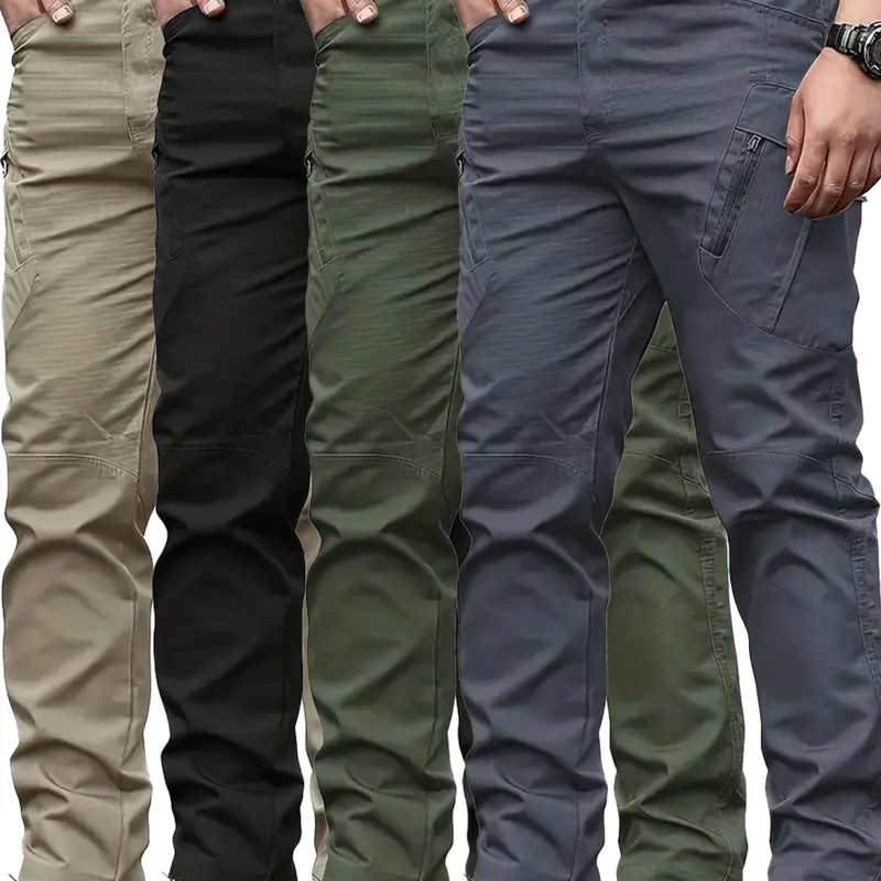 Men’s tactical cargo pants (2–4-pack), made from stiff, non-stretch woven fabric; multi-pocket athletic design; slim fit; front button closure; outdoor long pants.,red with white linen pants