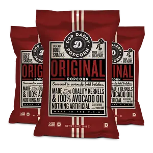 Pop Daddy Flavored Popcorn Gourmet | Original Flavor | Hand Seasoned Quality Kernels Gluten Free Popcorn Snacks | 5oz Individual Bags | 3 Pack
