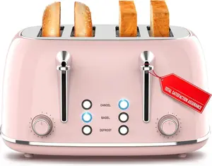 Retro Toaster 4 Slice with Extra Wide Slots Bagel, Defrost, and Cancel Function, 6 Browning Levels, Dual Independent Controls, Removable Crumb Tray and High Lift Levers,