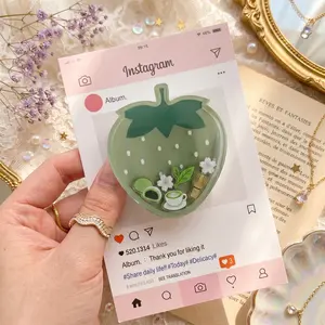 Matcha Strawberry Shaker Phone Grip | Aesthetic Green Tea Liquid Glitter Floating Griptok | Kawaii Cute Acrylic Phone Stand Holder Accessory for Girls