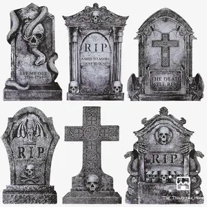 6-Pack Halloween Tombstones – 17" Tall Outdoor Graveyard Decor, Spooky RIP Grave Markers for Yard, Lawn, Porch & Haunted House Setup