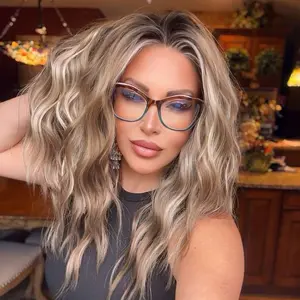 AISOM Mila Hazelnut Mix Blonde Water Wave 13x4 Free Part Synthetic Lace Wig with Scandinavian Hairline Glueless Low Density 120% 16 Inch