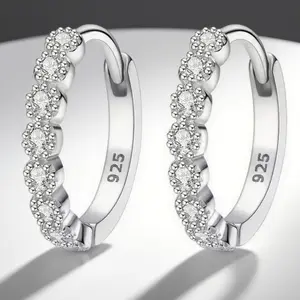 Dainty Silvery Hoop Earrings for Women Inlaid Crystal Lightweight Small Jewelry Women's Essential Accessories