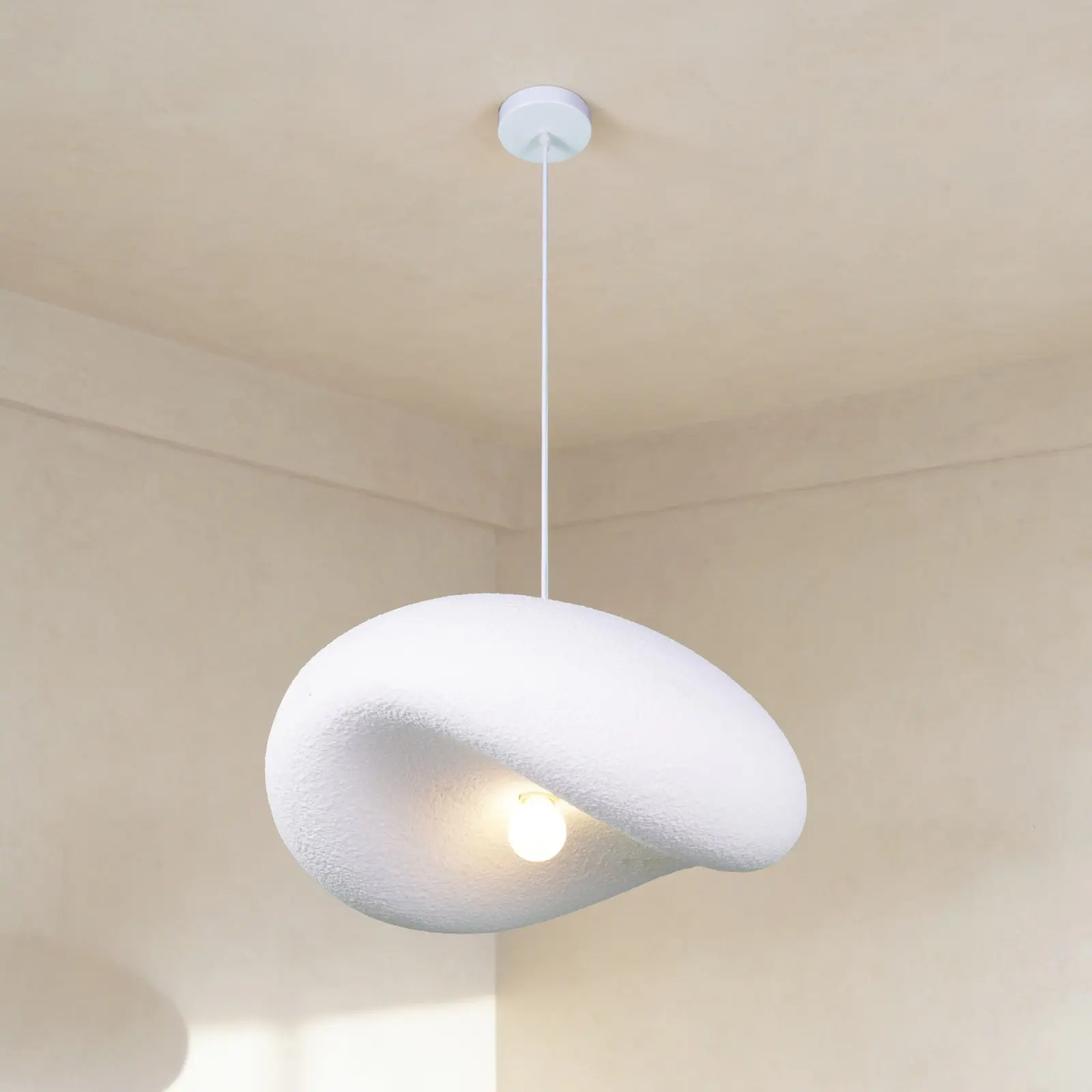Wabi-Sabi Organic Cloud Pendant Light, Matte Textured White Polyethylene Shade, Adjustable White Cord E26 Minimalist Irregular Sculpture Hanging Lamp for Bedroom Dining Kitchen Island
