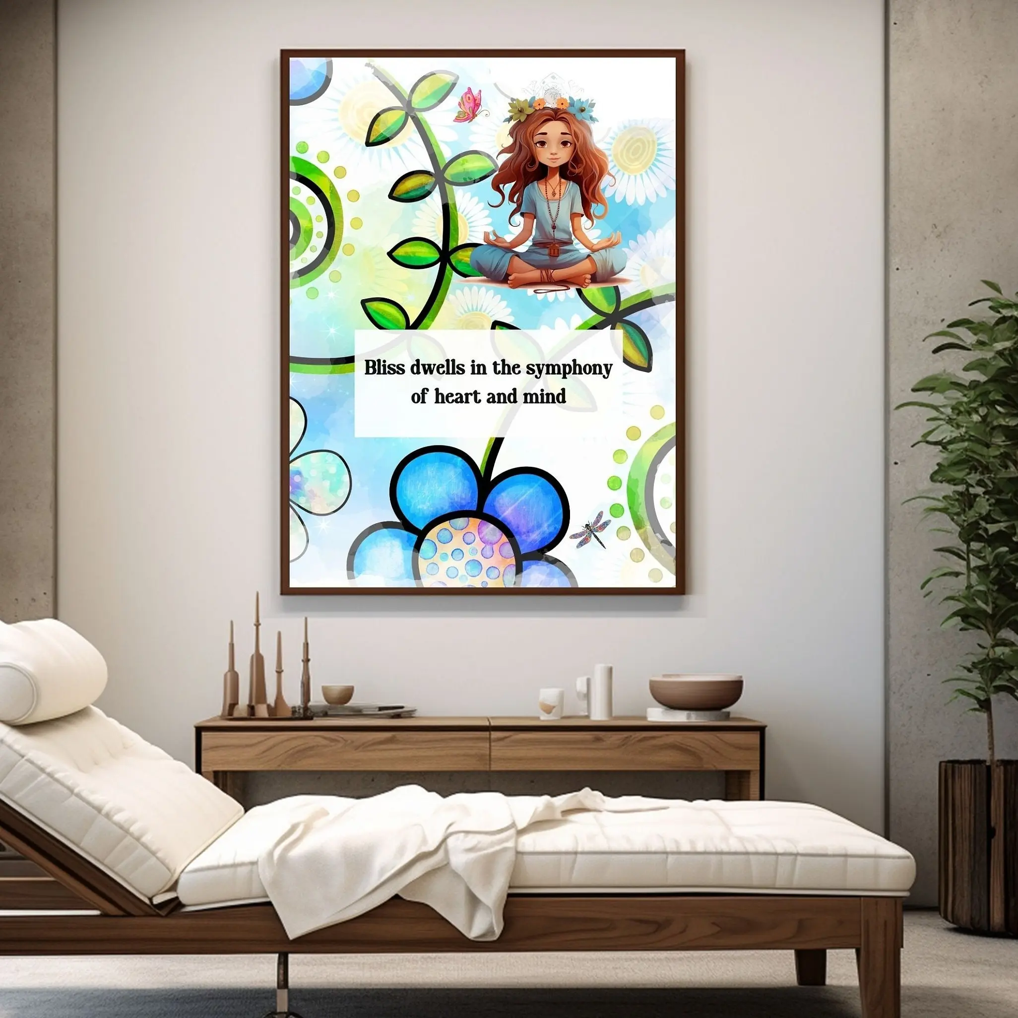 Blissful Hippie Girl Nature Poster, Meditation Poster, Mindful Inspired Decor