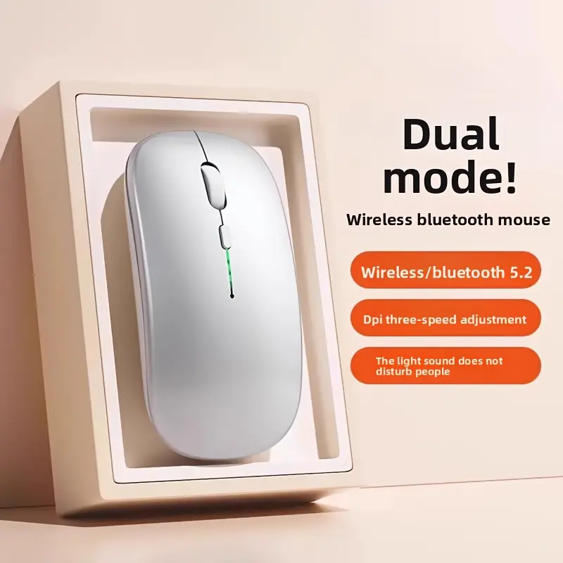 Wireless Bluetooth-compatible Dual Mode Mouse, Charging Display Screen, Silent, Laptop, Desktop Computer, Phone, Tablet Compatible, Lightweight Design