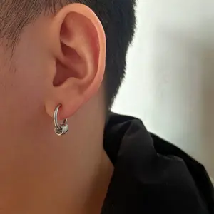 Hip Hop Unisex Style Titanium Steel Round Earrings No Hole Needle Earrings