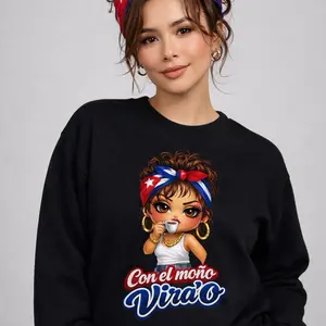 Con el moño Virao  Sweatshirt with Cuban Flag Design and Unique Character Print for Stylish Outfits