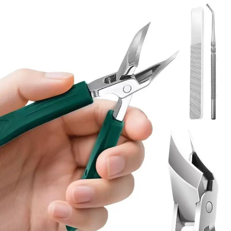Professional Toenail Clipper Kit for Thick Nails, Heavy Duty Wide Jaw Nail Cutter Set with Sharp Stainless Steel Precision Tools, Long Handle Pedicure Tool Set for Men & Women Home Nail Care