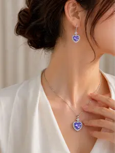 Lavender Heart Sparkle Jewelry Set – Necklace & Earrings