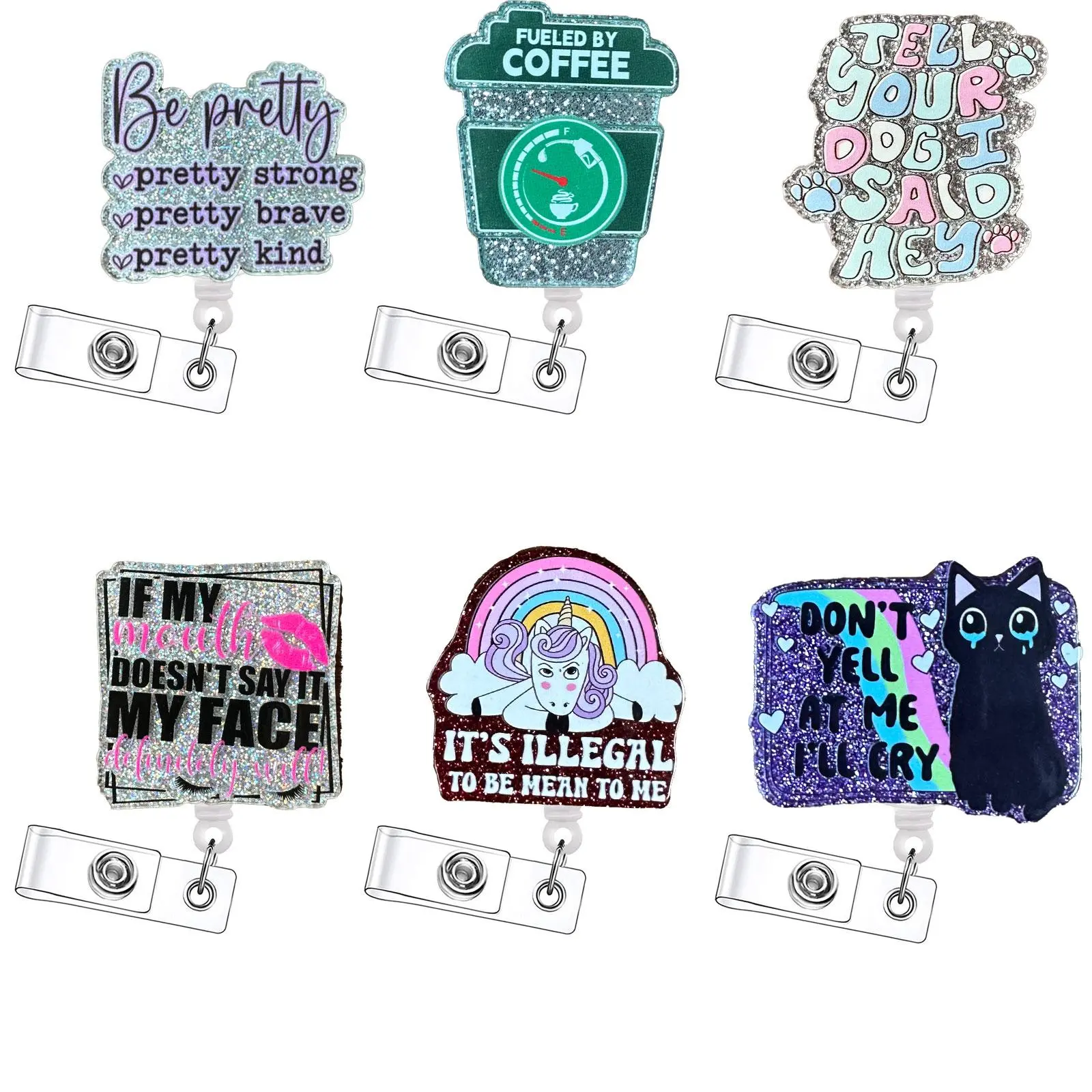 Retractable Badge Reel, 6 Counts/set Acrylic ID Holder with Clip for Nurses, Doctors, Students and Office Staff, Durable and Lightweight Design, Nursing Student Badge Reel, Medical Badge Reel, Badge Reels Retractable, Retractable Badge Holders