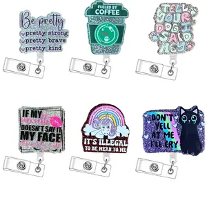 Retractable Badge Reel, 6 Counts/set Acrylic ID Holder with Clip for Nurses, Doctors, Students and Office Staff, Durable and Lightweight Design, Badge Reels Retractable