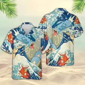 Anime Hawaiian Shirts, Poke Beach Shirt, Water Type Aloha, Gift For Him, Poke Lover Y2K Crewneck, Family Trip Shirt