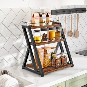 HOOBRO 3-Tier Kitchen Spice Rack, Kitchen Countertop Shelf, Multi-Layer Desk Shelf Organizer, Dresser Top Storage Rack, for Office, Living Room, Bathroom, Rustic Brown and Black#SpringSale #BigSpringSale