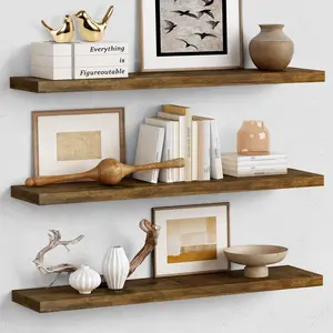 36 Inch Floating Shelves for Wall Long Set of 3, Large Deep Wall Shelves for Bedroom Living Room Decor, Rustic Wood Floating Shelf for Kitchen Closet Office TV Plants Books (Dark Brown)