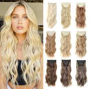 Clip in Long Wavy Synthetic Hair Extension 20 Inch 4PCS Thick Hairpieces Fiber Double Weft Natural Hair Extensions for Women